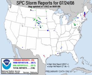U.S. Severe Weather Reports for 24 July 2008