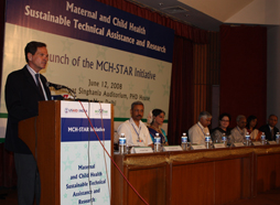 USAID Mission Director, George Deikun, speaking at the launch of the new USAID maternal and child health program, MCH-STAR on June 12, 2008 at PHD House, New Delhi.  The $13.8 million program supports improved health care for mothers and children in India. Photo Credit: MCH-STAR/India