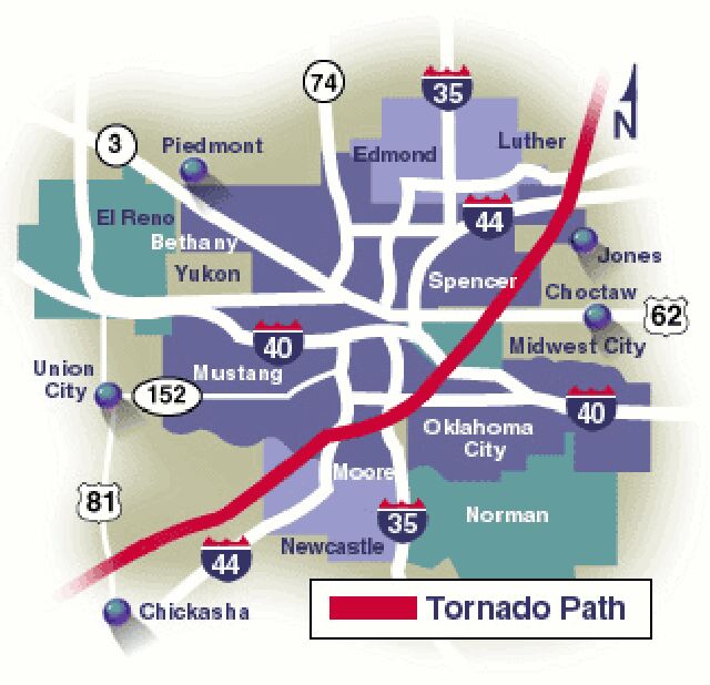 Image of the path of 1999 Oklahoma City twister