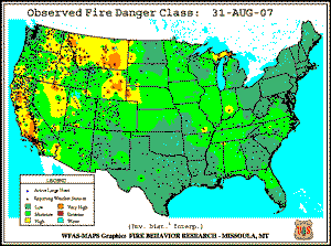 Fire Danger map from 31 August 2007