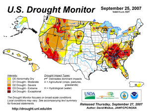 U.S. Drought Monitor map from 25 September 2007