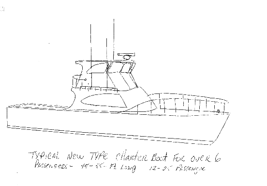 Sketch of a typical new type charter board for over 6 passengers - 45-55 feet long, 12-25 passengers