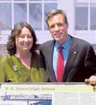 NRCS Virginia State Conservationist, M. Denise Doetzer (left) poses with Virginia Governor, Mark Warner at the Civil Rights in Education Heritage driving trail opening