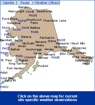 Alaska State Information - Click on the above map for current site specific weather observations