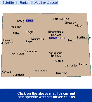 Colorado State Information - Click on the above map for current site specific weather observations