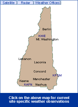 New Hampshire State Information - Click on the above map for current site specific weather observations
