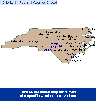 North Carolina State Information - Click on the above map for current site specific weather observations