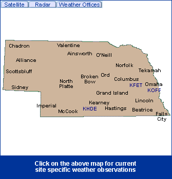 Nebraska State Information - Click on the above map for current site specific weather observations
