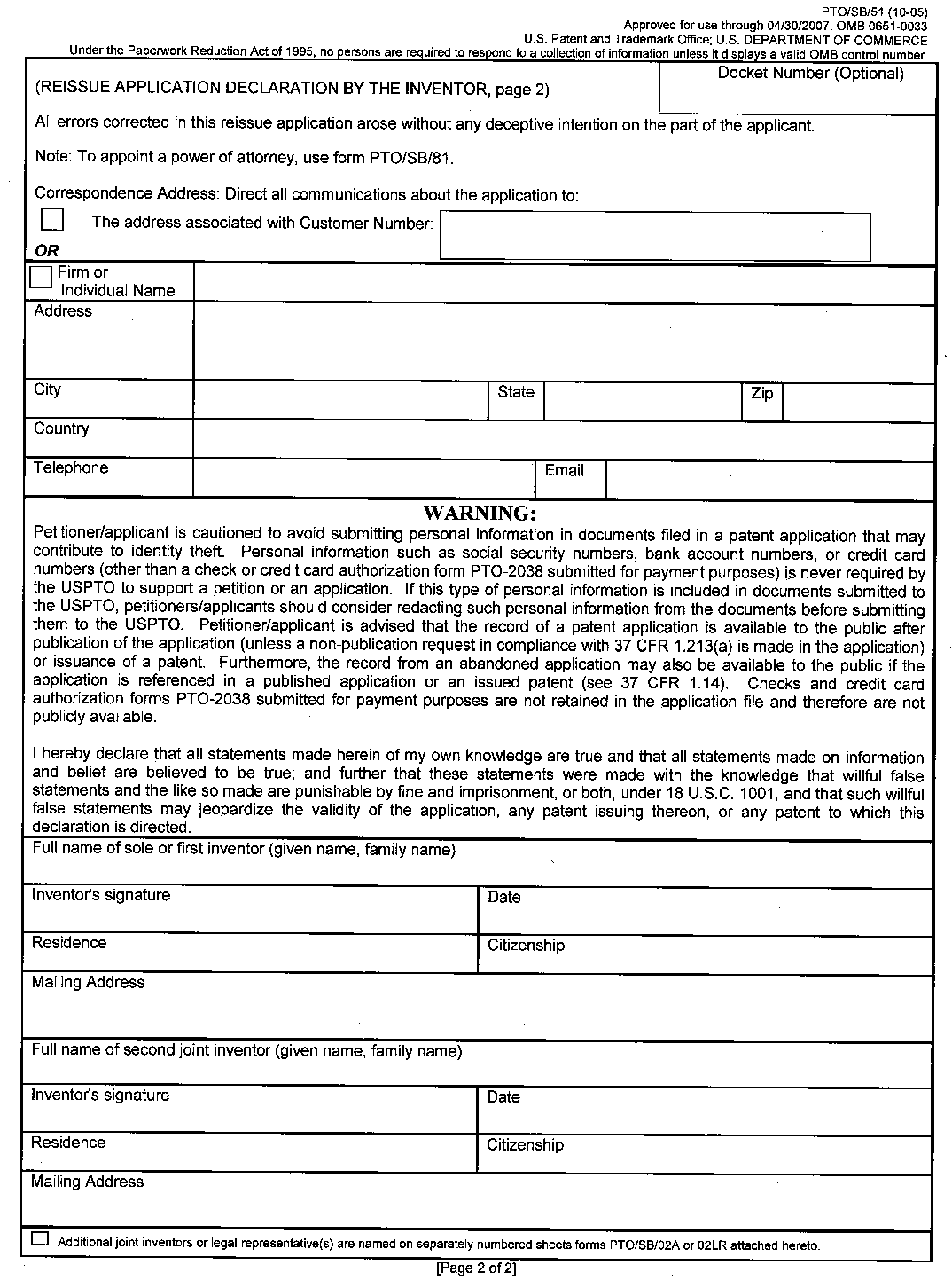 form pto/sb/51. [page 2 of 2]