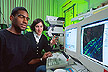 Graduate student Abdulah Harris examines Salmonella contamination