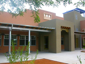 in the courtyard at the new visitor center