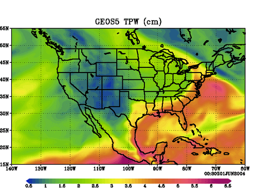 visualization of total precipitable water over U.S. mid-2004