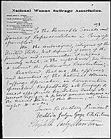 Petition for the right to vote, signed by Susan B. Anthony, Matilda Joslyn Gage, and Elizabeth Cady Stanton