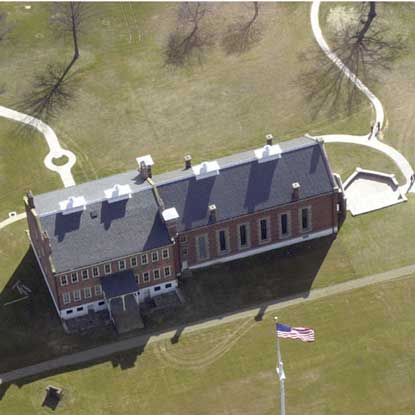 aerial view of historic barracks/courthouse/jail buildings