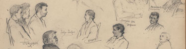 historic sketch of Parker, jury men and others
