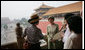 Mrs. Laura Bush listens as Mrs. Sarah Randt, spouse of the U.S. Ambassador to the People’s Republic of China, leads a tour of the Forbidden City Friday, Aug. 9, 2008, in Beijing. White House photo by Shealah Craighead