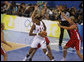 The U.S. Women's Olympic Basketball Team is seen in action in a preliminary match Saturday, Aug. 9, 2008, against the Czech Republic team at the Beijing 2008 Summer Olympics Games, which was attended by President George W. Bush and family members. White House photo by Eric Draper