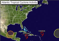 Map depitcting Atlantic Topical Cyclone activity.