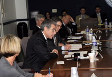 Gutierrez is seen seated at Manufacturing Council meeting in Washington. Click for larger image.