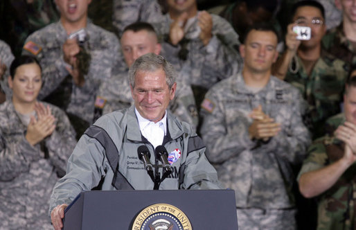 President George W. Bush is applauded as he delivers his remarks to U.S. Army military personnel stationed at the U.S. Army Garrison-Yongsan Wednesday, August 6, 2008, in Seoul, South Korea. Chris Greenberg White House photo by Chris Greenberg
