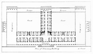 black and white photo of the original floorplan for Treasury