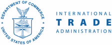 International Trade Aministration blue and white logo.