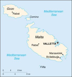 Map of Malta, courtesy of The World Factbook