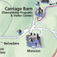 Detail from park map showing the location of the Carriage Barn Visitor Center and the Mansion, two of the park’s prominent buildings.