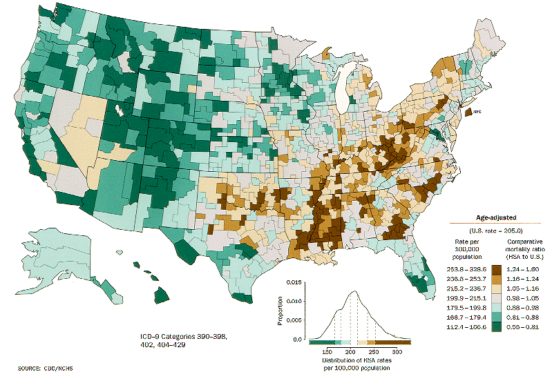 N C H S - Map for Heart Disease, White males