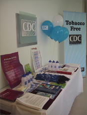 Photo of a tobacco-free campus information table