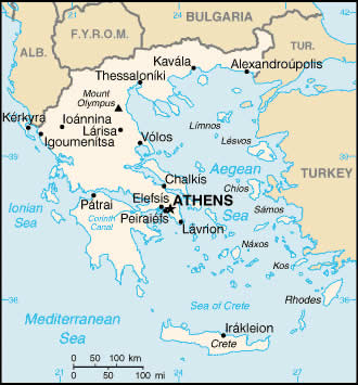 Map of Greece, courtesy of The World Factbook