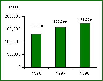 Acres of with Swiss needle cast symptoms has increased from 130, 000 acres in 1996 to 173,000 in 1998