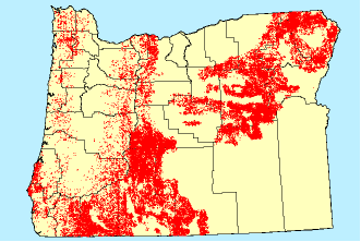 Extensive mortality was detected east of the Cascades and in southwestern Oregon