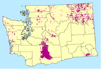 Highest amounts of defoliation are seen in southcentral WA