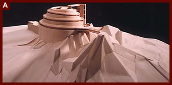 Image of model for the Gordon Strong Automobile Objective. Model created for the exhibition by George Ranalli, architect, with Aaron McDonald and Nathaniel Worden, model makers