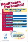 Healthcare Personnel!  Are your vaccinations up-to-date? (poster image).