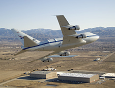 SOFIA 747 flies over the Dryden Aircraft Operations Facility
