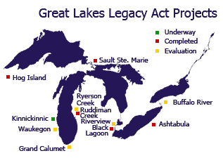 Great Lakes Legacy Act Projects - project site location map