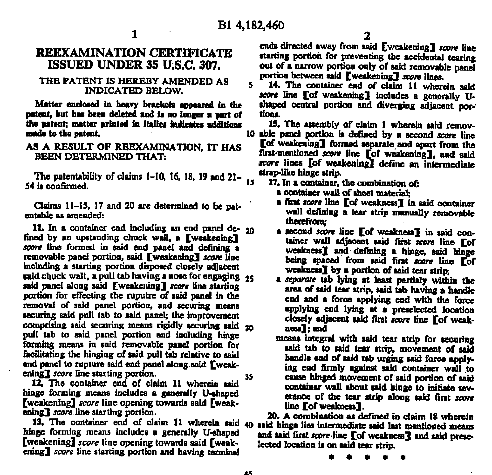 example of the second  page of an ex parte reexamination certificate