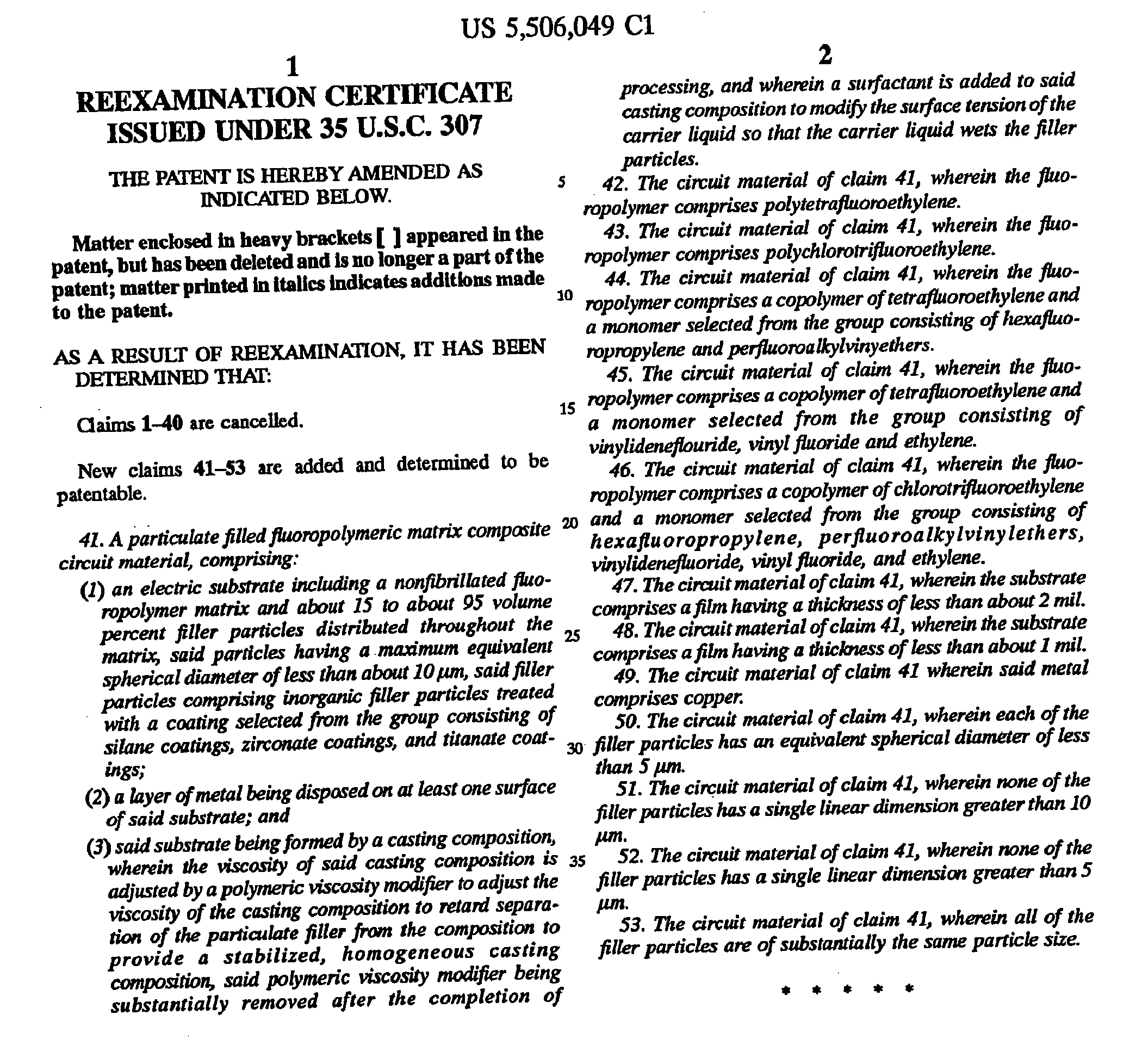 example of the third  page of an ex parte reexamination certificate