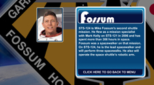 A close-up view of the name Fossum on the STS-124 mission patch and a photo of Mike Fossum