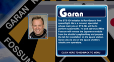 A close-up view of the name Garan on the STS-124 mission patch and a photo of Ron Garan