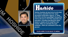A close-up view of the name Hoshide on the STS-124 mission patch and a photo of Aki Hoshide