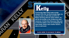 A close-up view of the name Kelly on the STS-124 mission patch and a photo of Mark Kelly