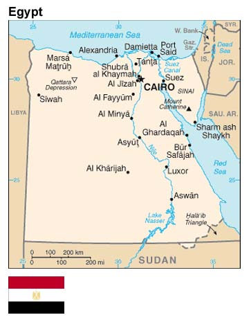 Country map and flag of Egypt