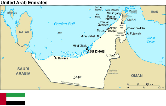 Country Map and Flag of United Arab Emirates