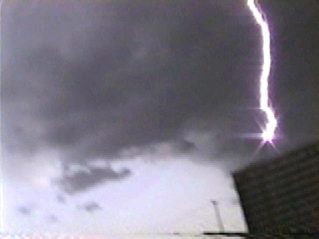 Lightning striking a hotel in Kansas City, MO, Summer 1992