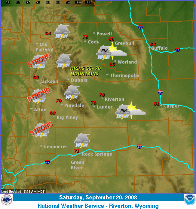 Graphical depiction of the weather story for today.