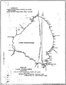 map of high water marks on the shore of Lake Okeechobee,  Hurricane of September 1928