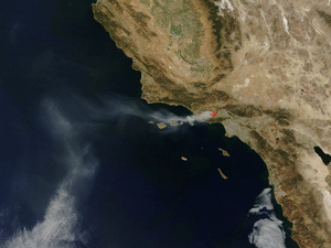 NASA MODIS image of the Southern California fires on 29 September 2005